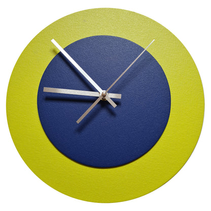 Pop Art Wanduhr Farngrün  Dunkelblau mit silbernen Zeigern 30 cm rund
