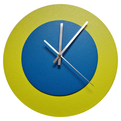 Pop Art Wanduhr Farngrün  Mittelblau mit silbernen Zeigern 30 cm rund
