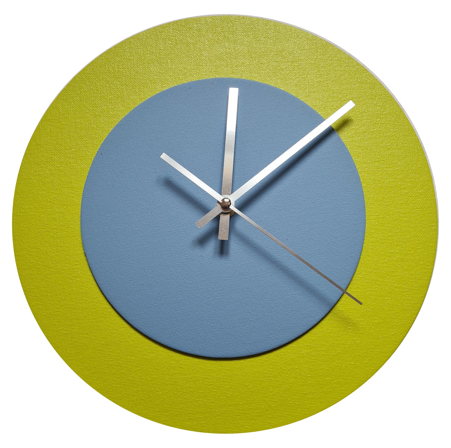 Pop Art Wanduhr Farngrün Hellblau  mit silbernen Zeigern 30 cm rund
