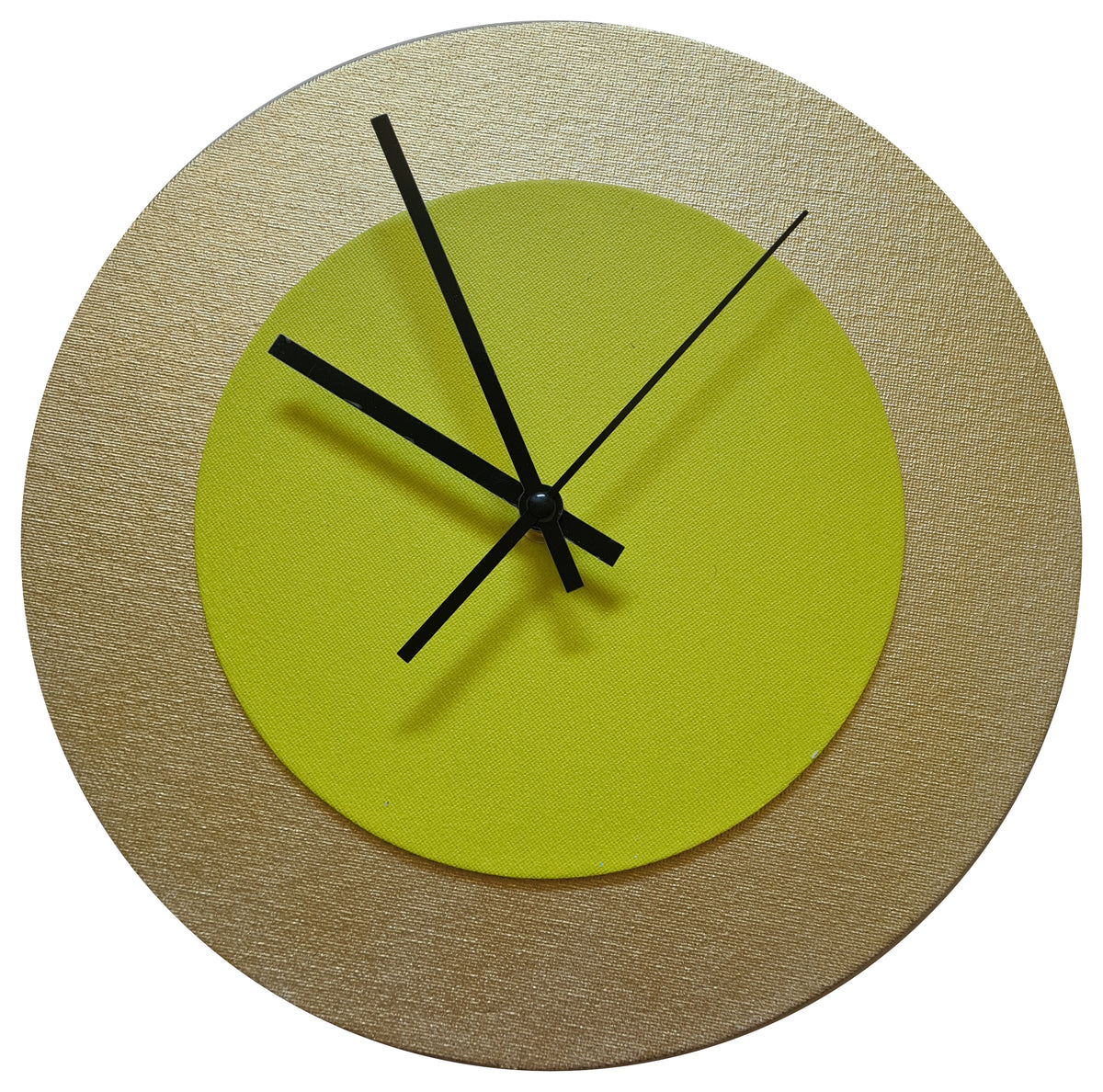 Pop Art Wanduhr Gold  Olivgrün mit schwarzen Zeigern 30 cm rund