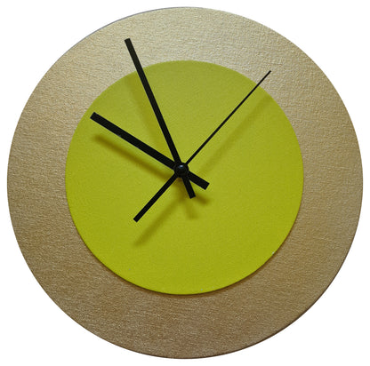 Pop Art Wanduhr Gold  Olivgrün mit schwarzen Zeigern 30 cm rund