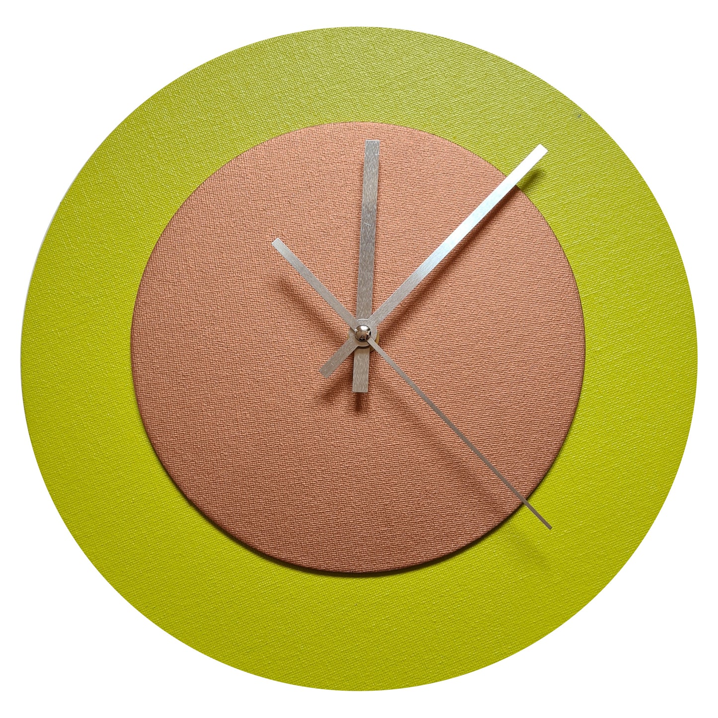 Pop Art Wanduhr Farngrün  Bronzefarben mit  silbernen Zeigern 30 cm rund

