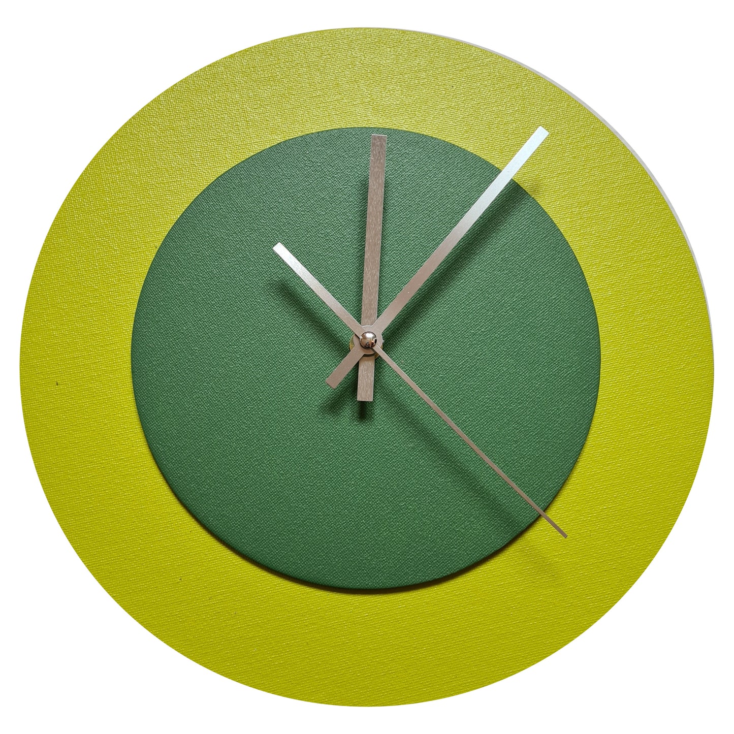 Pop Art Wanduhr Farngrün  Laubgrün mit silbernen Zeigern 30 cm rund
