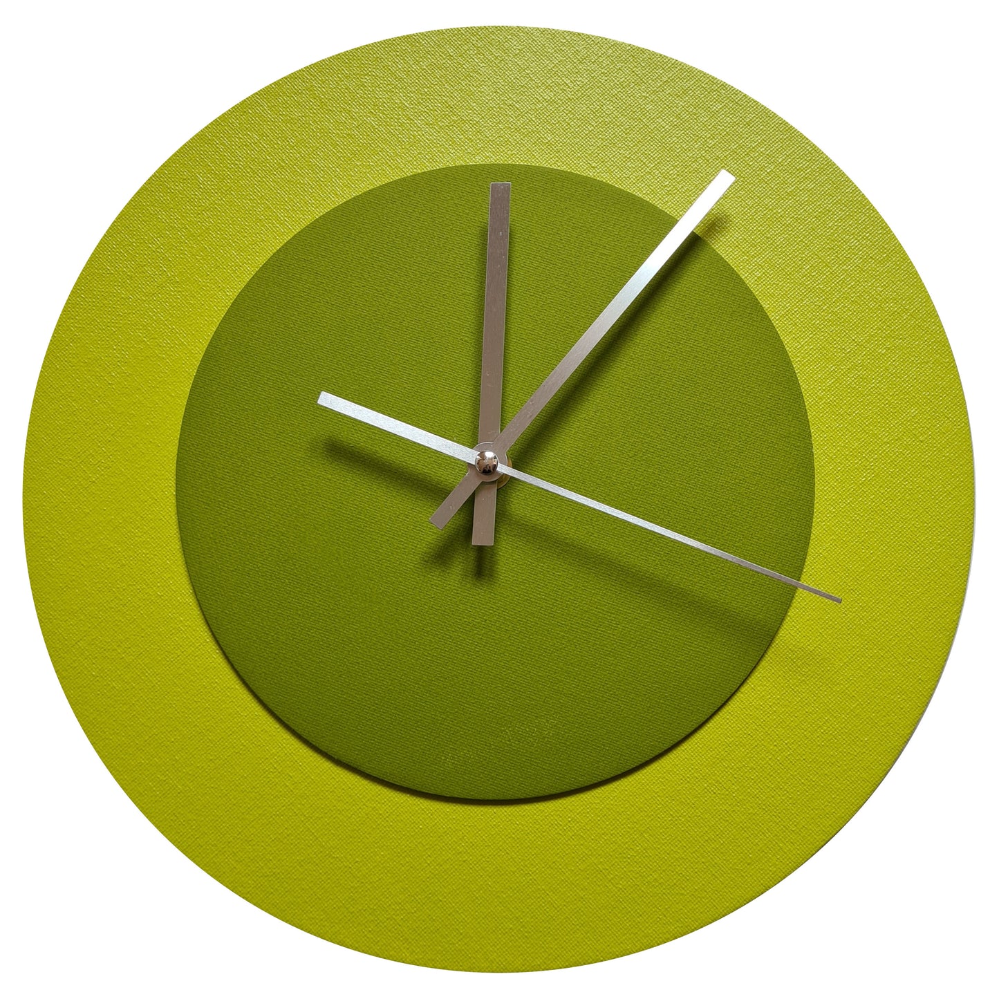 Pop Art Wanduhr Farngrün  Laubgrün mit silbernen Zeigern 30 cm rund
