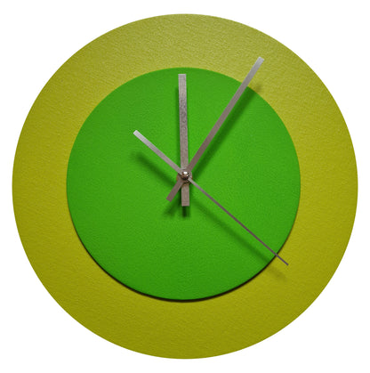 Pop Art Wanduhr Farngrün  Hellgrün mit silbernen Zeigern 30 cm rund
