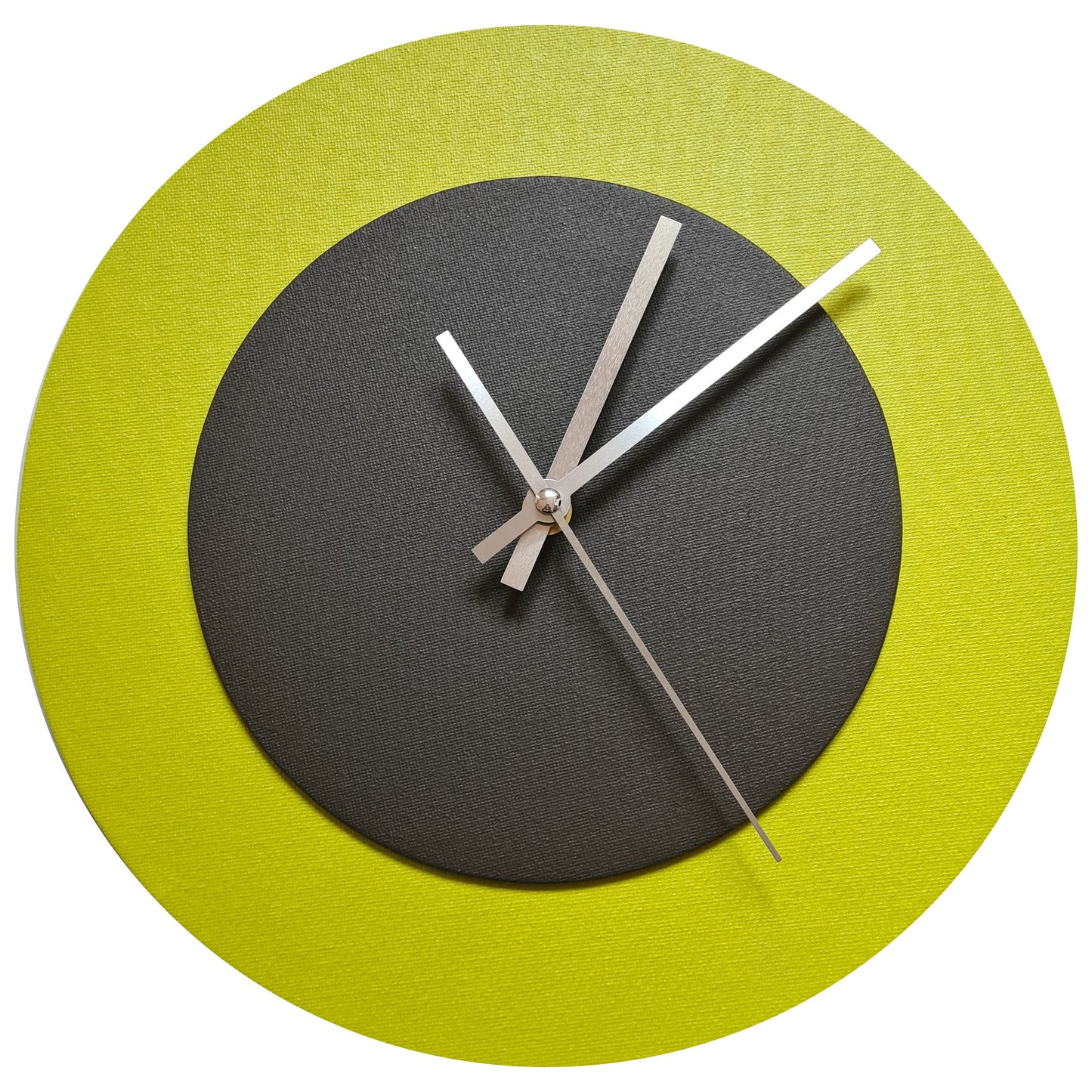 Pop Art Wanduhr Farngrün  Dunkelbraun mit silbernen Zeigern 30 cm rund
