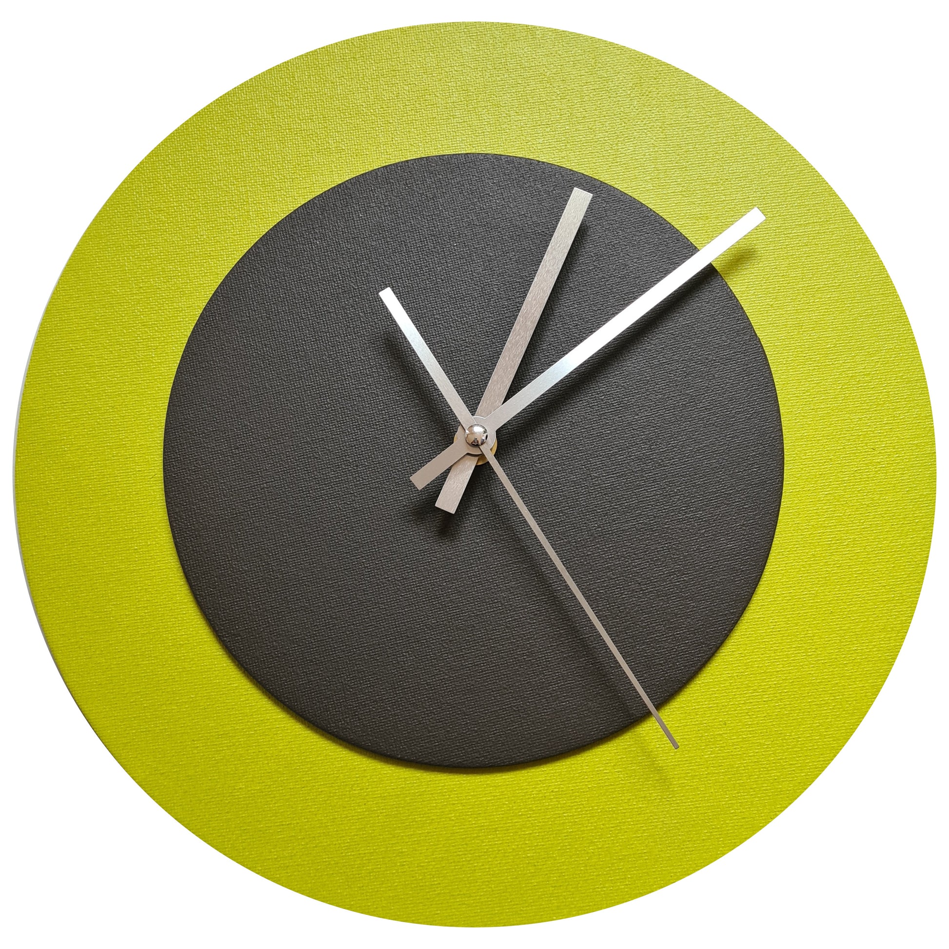 Pop Art Wanduhr Farngrün  Dunkelbraun mit silbernen Zeigern 30 cm rund
