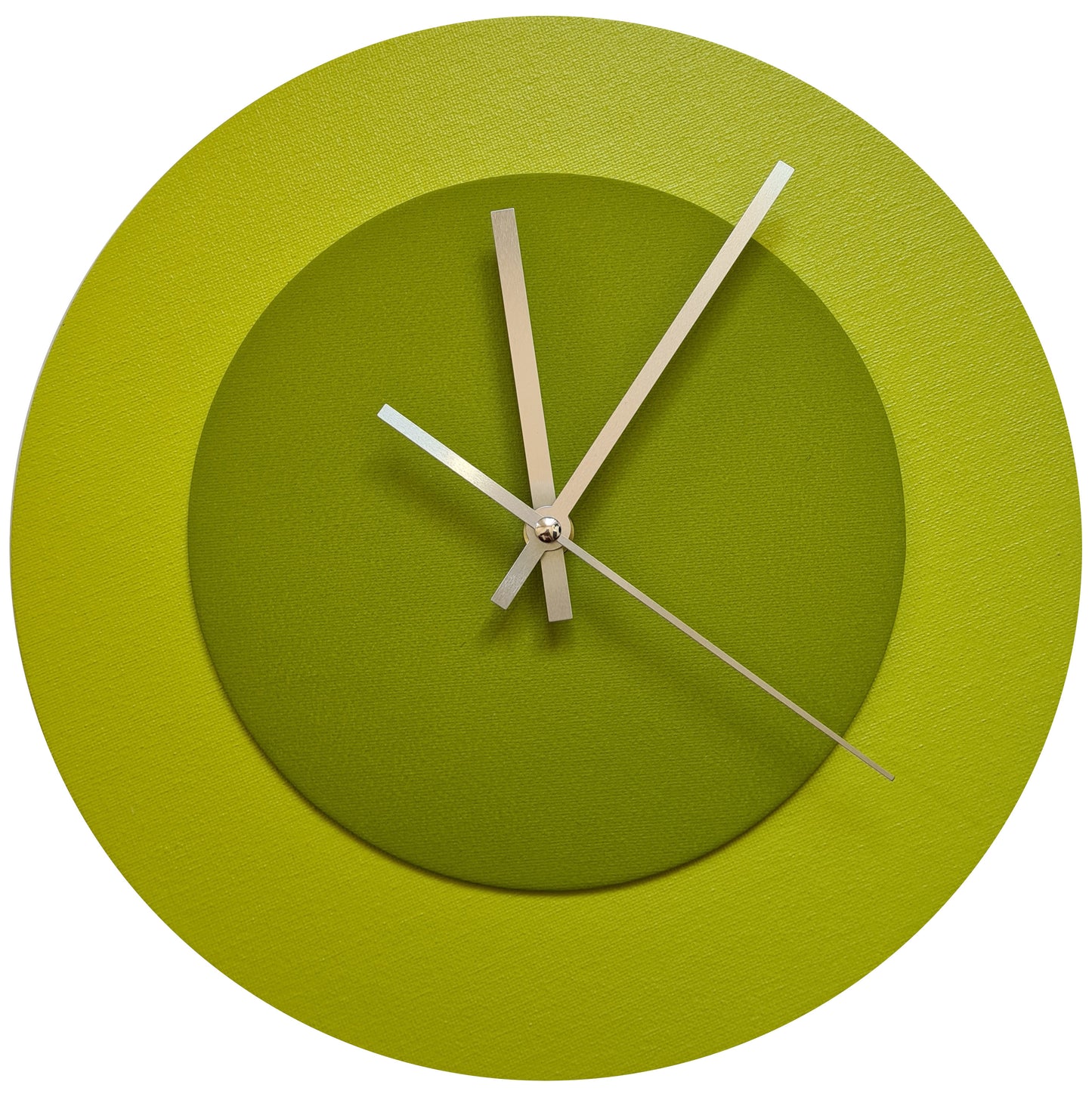 Pop Art Wanduhr Farngrün  Olivgrün mit silbernen Zeigern 30 cm rund
