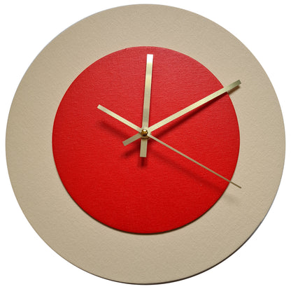 Pop Art Wanduhr Creme Hellrot mit goldenen Zeigern 30 cm rund