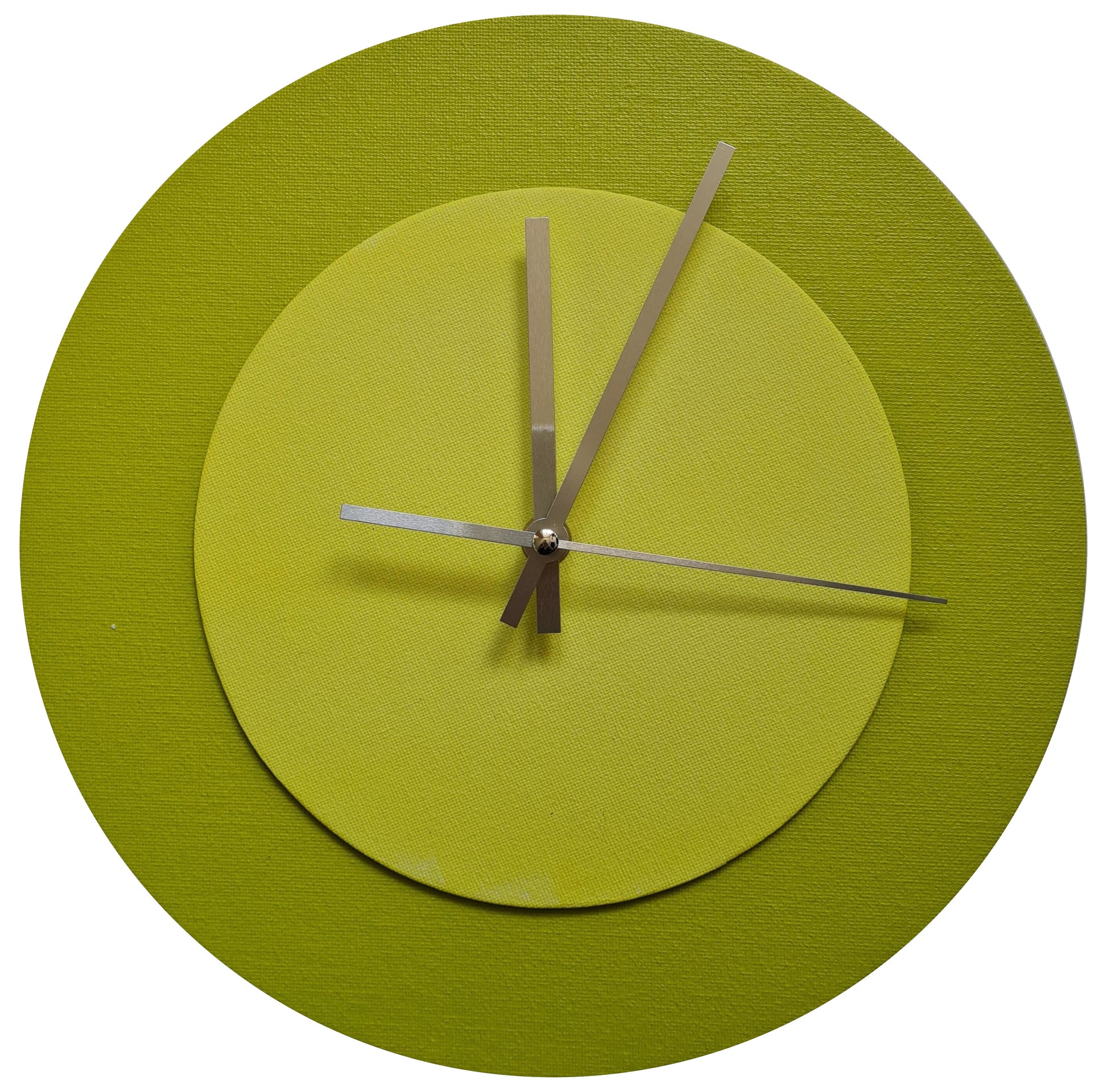 Pop Art Wanduhr Farngrün  Olivgrün mit silbernen Zeigern 30 cm rund
