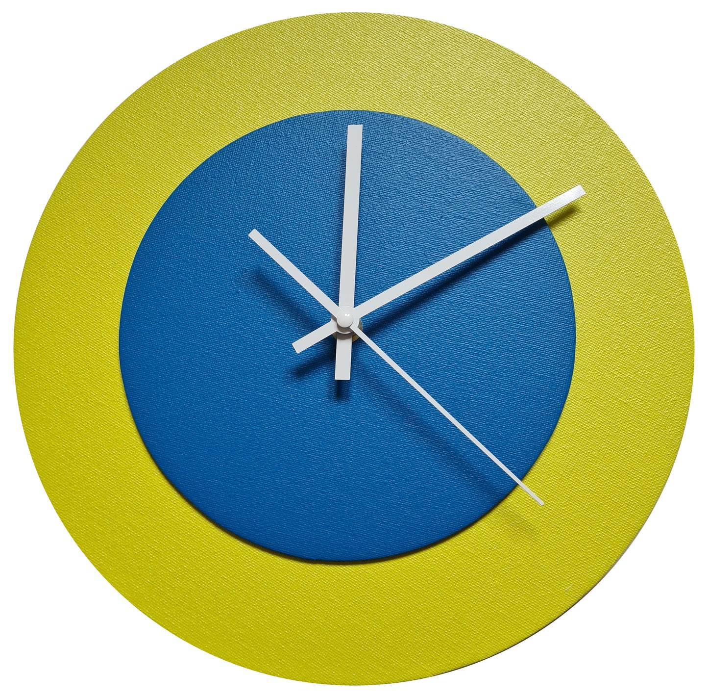 Pop Art Wanduhr Farngrün  Mittelblau mit weißen Zeigern 30 cm rund
