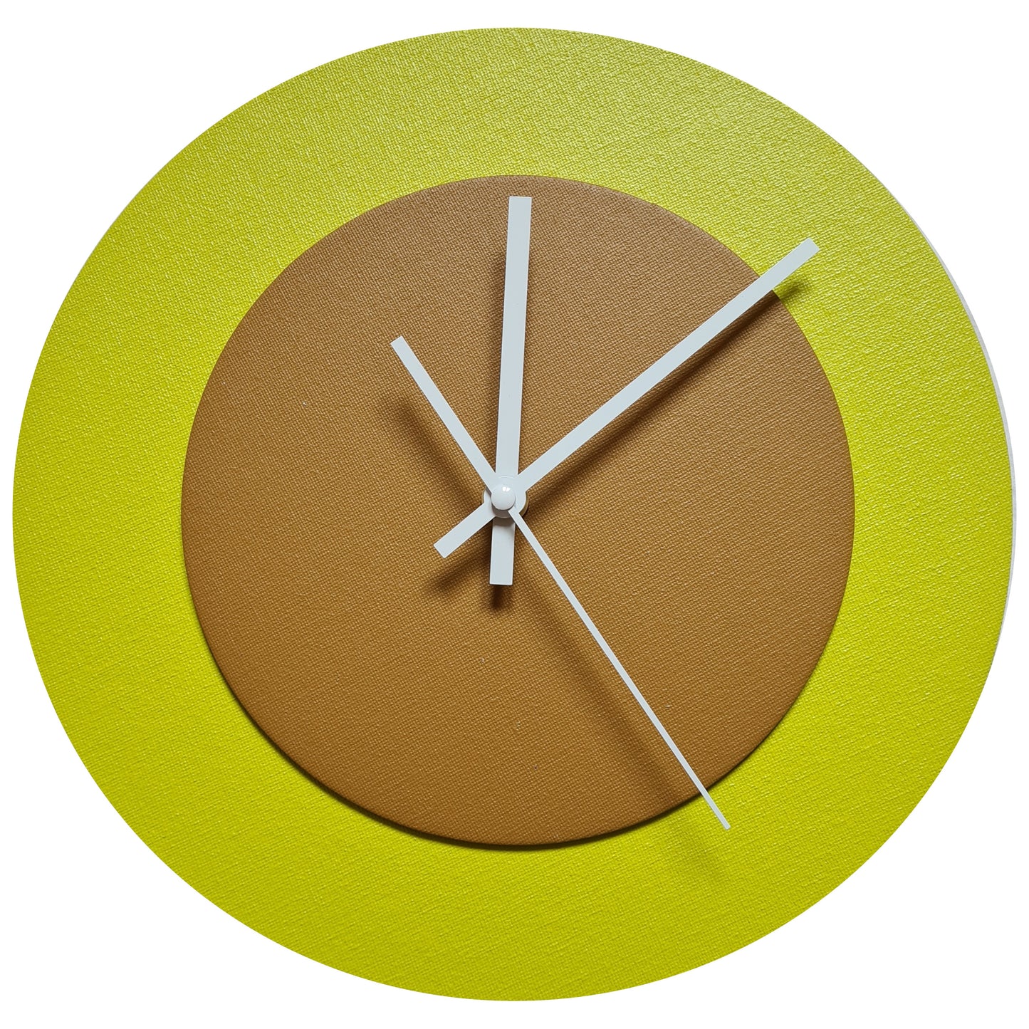 Pop Art Wanduhr Farngrün  Hellbraun mit weißen Zeigern 30 cm rund
