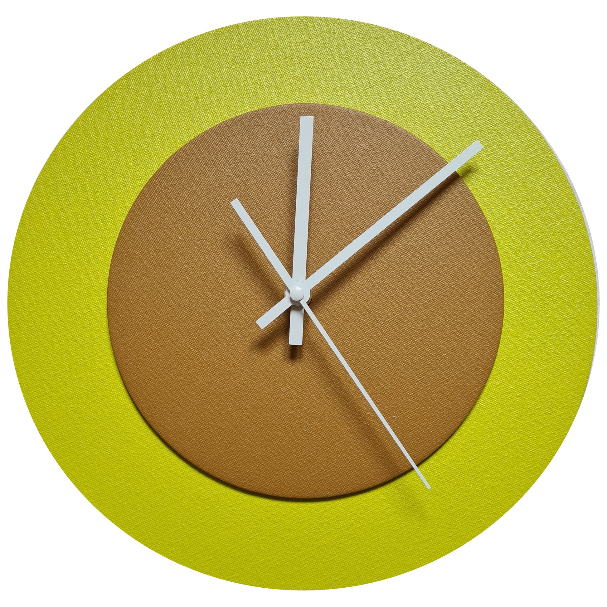 Pop Art Wanduhr Farngrün  Hellbraun mit weißen Zeigern 30 cm rund
