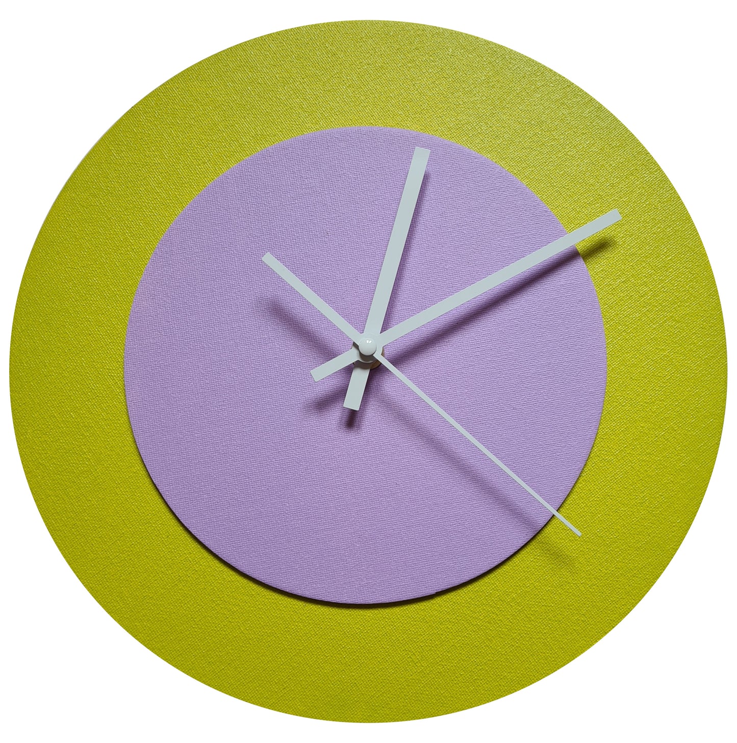 Pop Art Wanduhr Farngrün  Fliederfarben mit weißen Zeigern 30 cm rund
