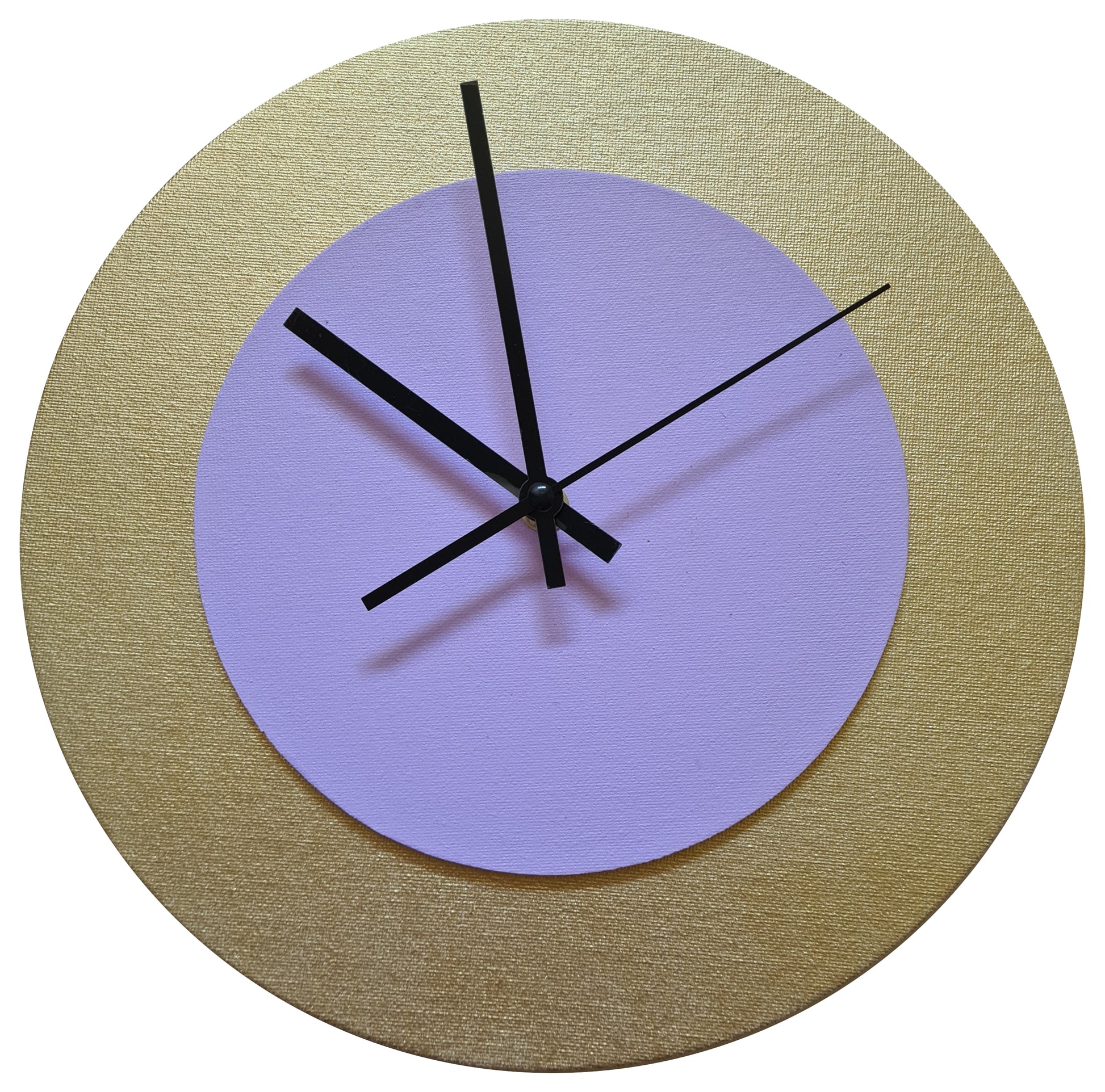Pop Art Wanduhr Gold  Fliederfarben mit schwarzen Zeigern 30 cm rund