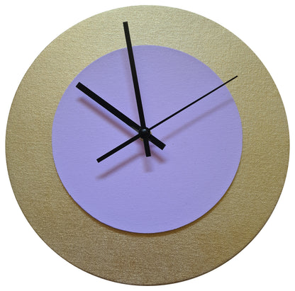 Pop Art Wanduhr Gold  Fliederfarben mit schwarzen Zeigern 30 cm rund