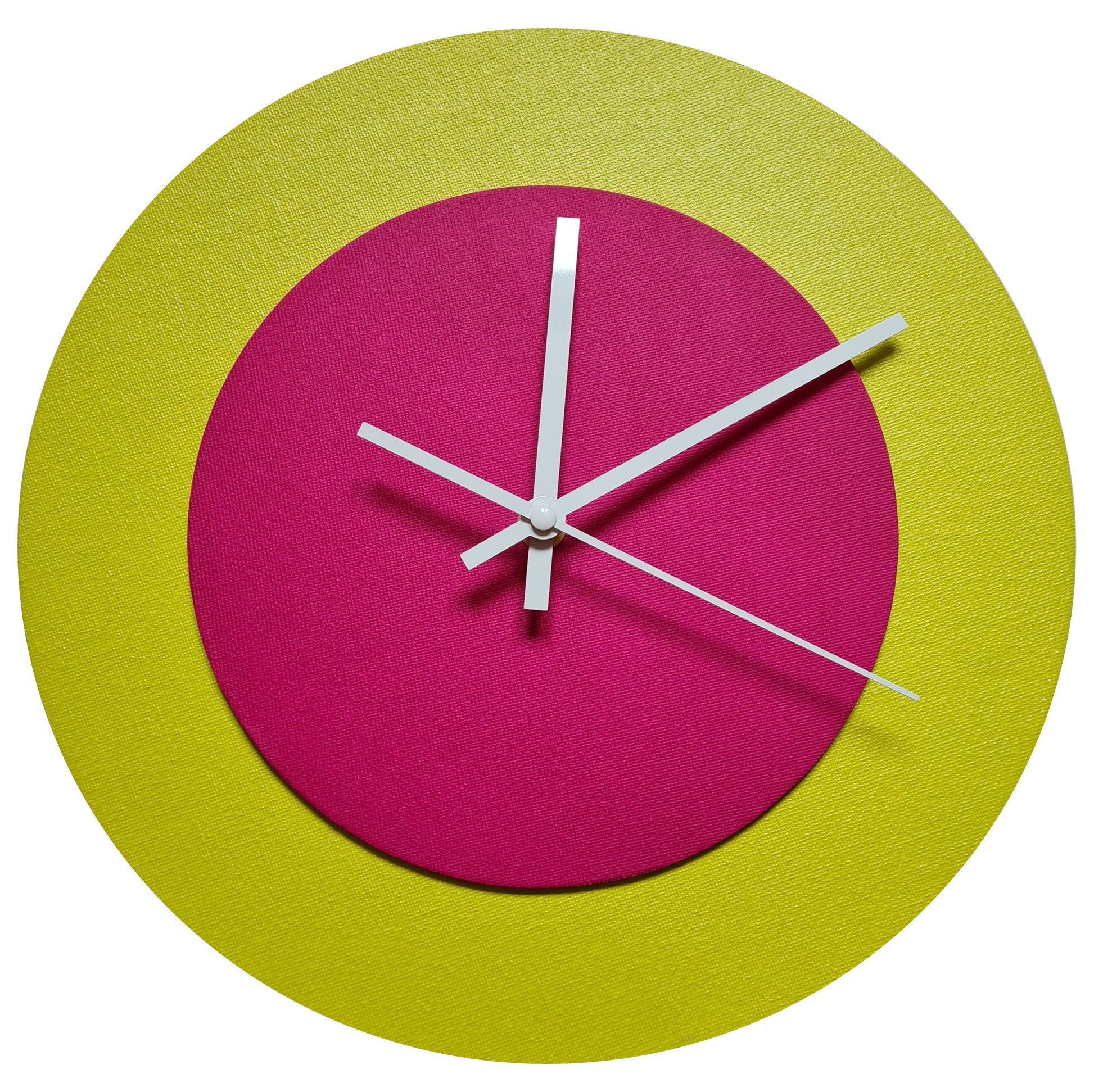 Pop Art Wanduhr Farngrün  Magentafarben mit weißen Zeigern 30 cm rund
