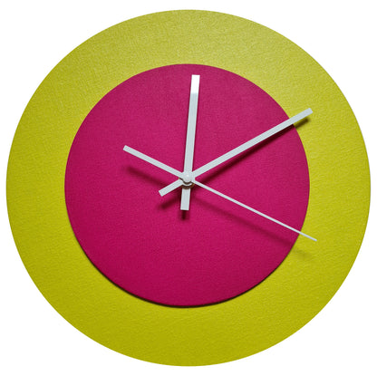 Pop Art Wanduhr Farngrün  Magentafarben mit weißen Zeigern 30 cm rund
