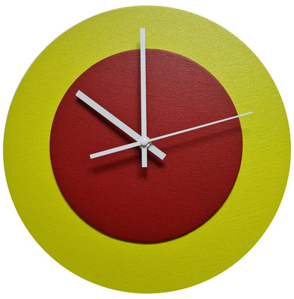 Pop Art Wanduhr Farngrün  Dunkelrot mit  weißen Zeigern 30 cm rund
