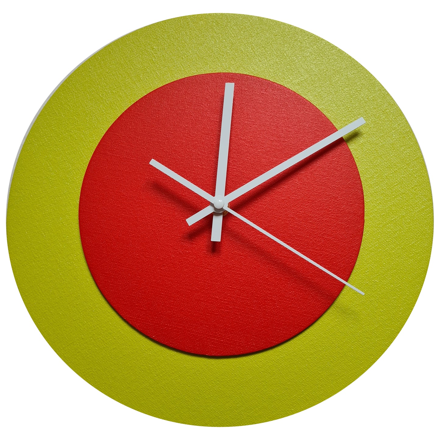 Pop Art Wanduhr Farngrün  Hellrot mit weißen Zeigern 30 cm rund

