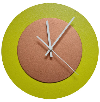 Pop Art Wanduhr Farngrün  Bronzefarben mit  weißen Zeigern 30 cm rund
