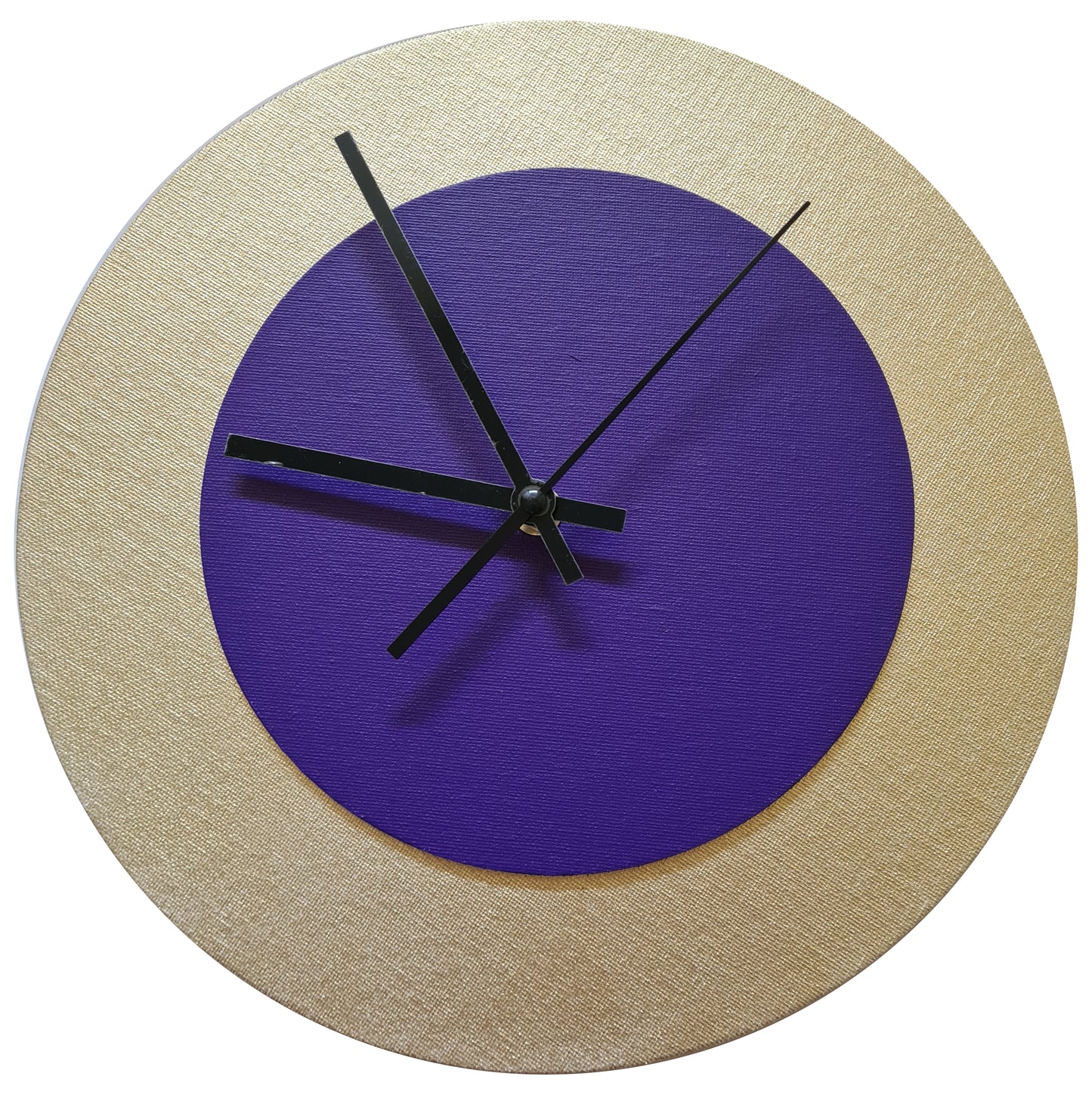 Pop Art Wanduhr Gold  Lilafarben mit schwarzen Zeigern 30 cm rund