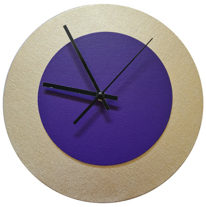 Pop Art Wanduhr Gold  Lilafarben mit schwarzen Zeigern 30 cm rund
