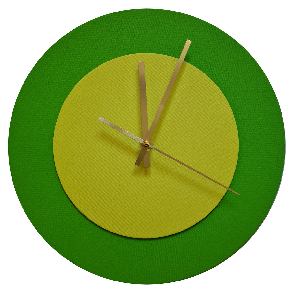 Pop Art Wanduhr Hellgrün  Farngrün mit goldenen Zeigern 30 cm rund
