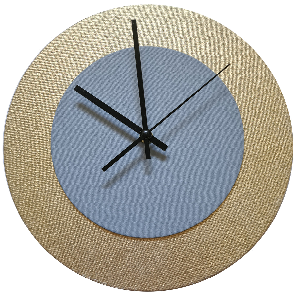 Pop Art Wanduhr Gold Hellblau  mit schwarzen Zeigern 30 cm rund