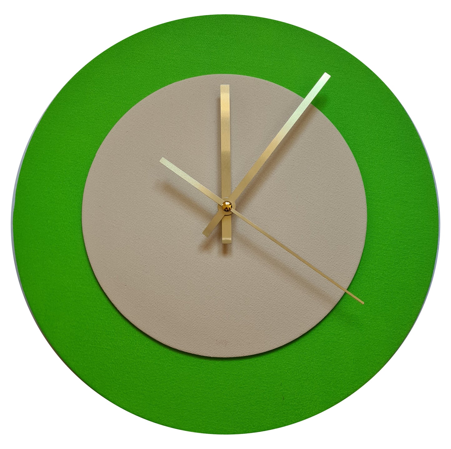 Pop Art Wanduhr Hellgrün  Cremefarben mit goldenen Zeigern 30 cm rund
