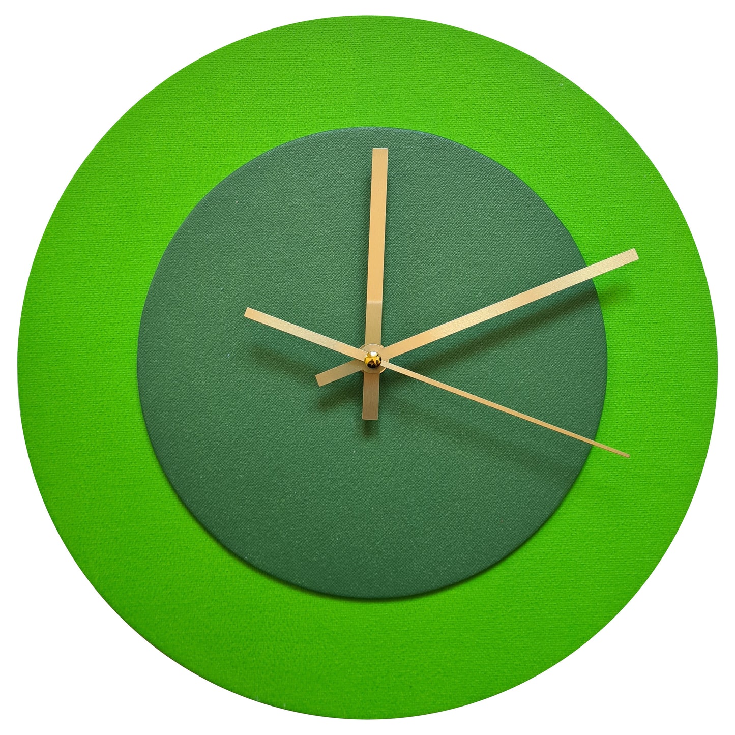 Pop Art Wanduhr Hellgrün  Laubgrün mit goldenen Zeigern 30 cm rund
