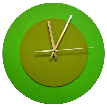Pop Art Wanduhr Hellgrün  Olivgrün mit goldenen Zeigern 30 cm rund
