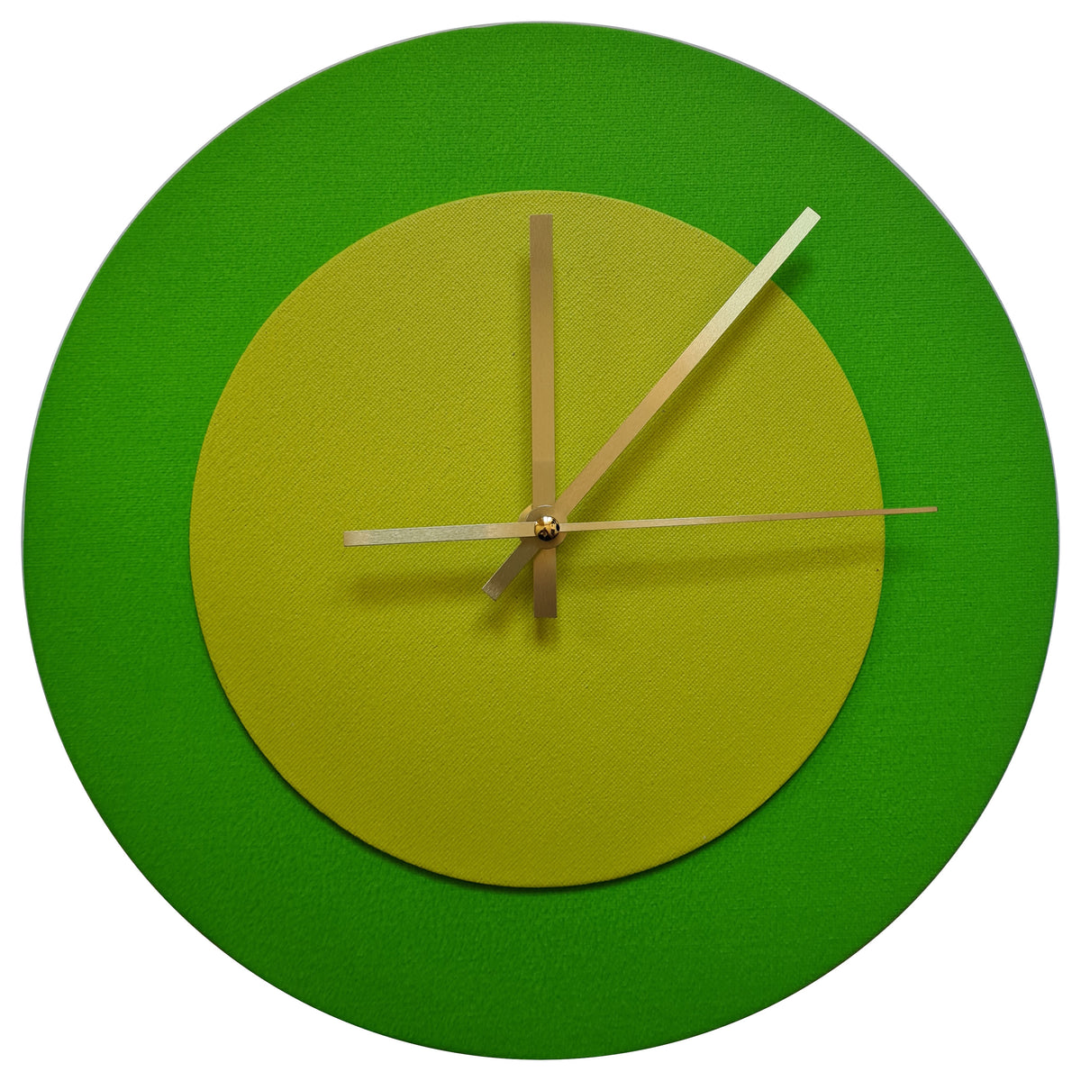 Pop Art Wanduhr Hellgrün  Farngrün mit goldenen Zeigern 30 cm rund
