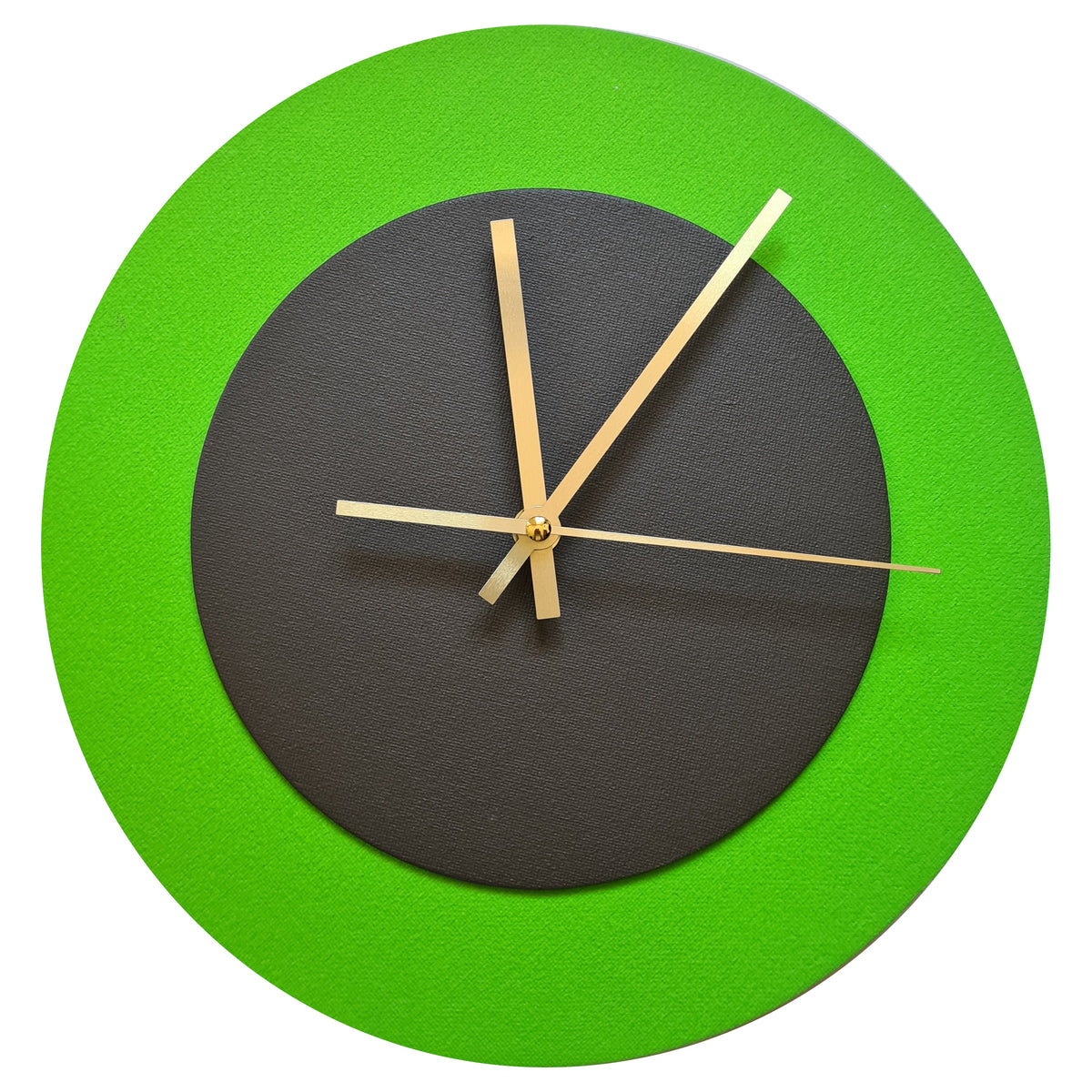 Pop Art Wanduhr Hellgrün  Dunkelbraun mit goldenen Zeigern 30 cm rund
