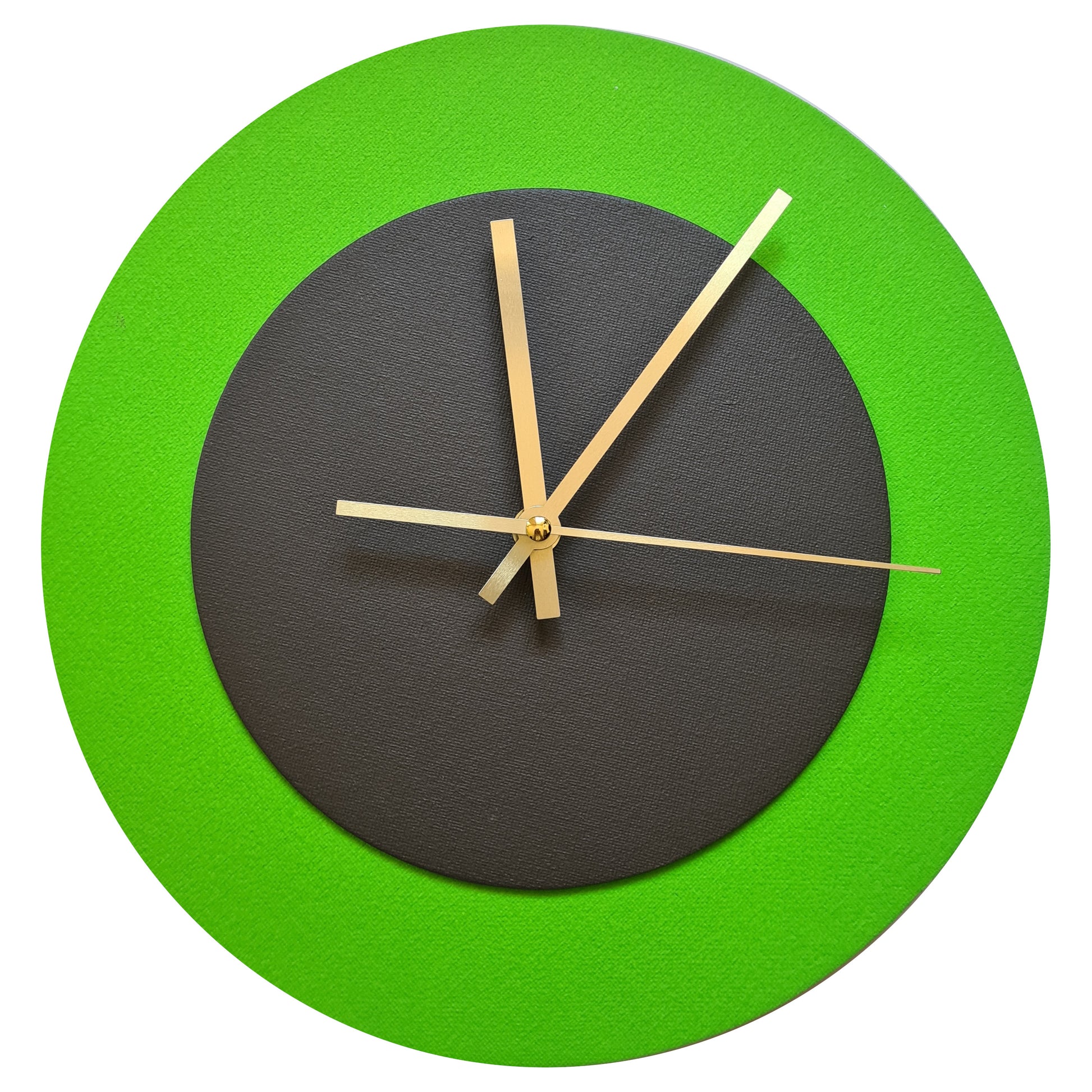 Pop Art Wanduhr Hellgrün  Dunkelbraun mit goldenen Zeigern 30 cm rund
