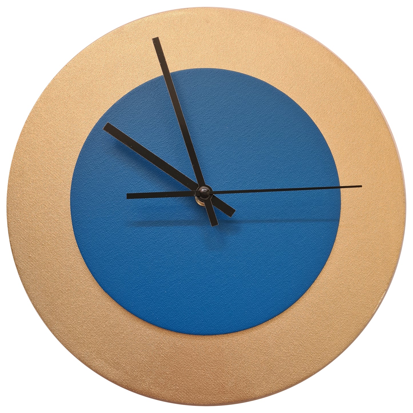 Pop Art Wanduhr Gold  Mittelblau mit schwarzen Zeigern 30 cm rund