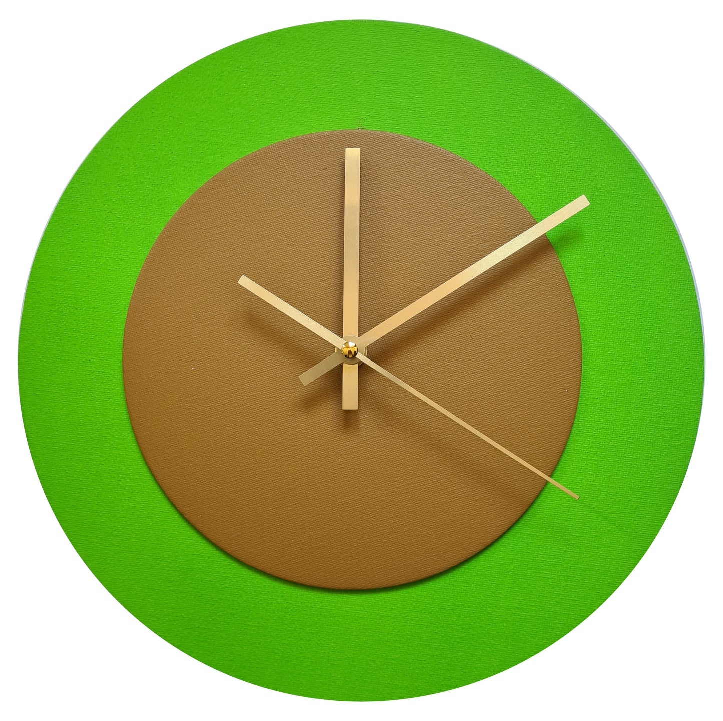 Pop Art Wanduhr Hellgrün  Hellbraun mit goldenen Zeigern 30 cm rund
