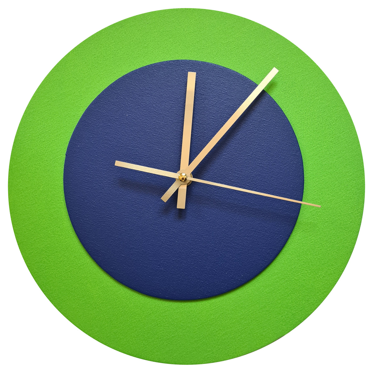 Pop Art Wanduhr Hellgrün  Dunkelblau mit goldenen Zeigern 30 cm rund
