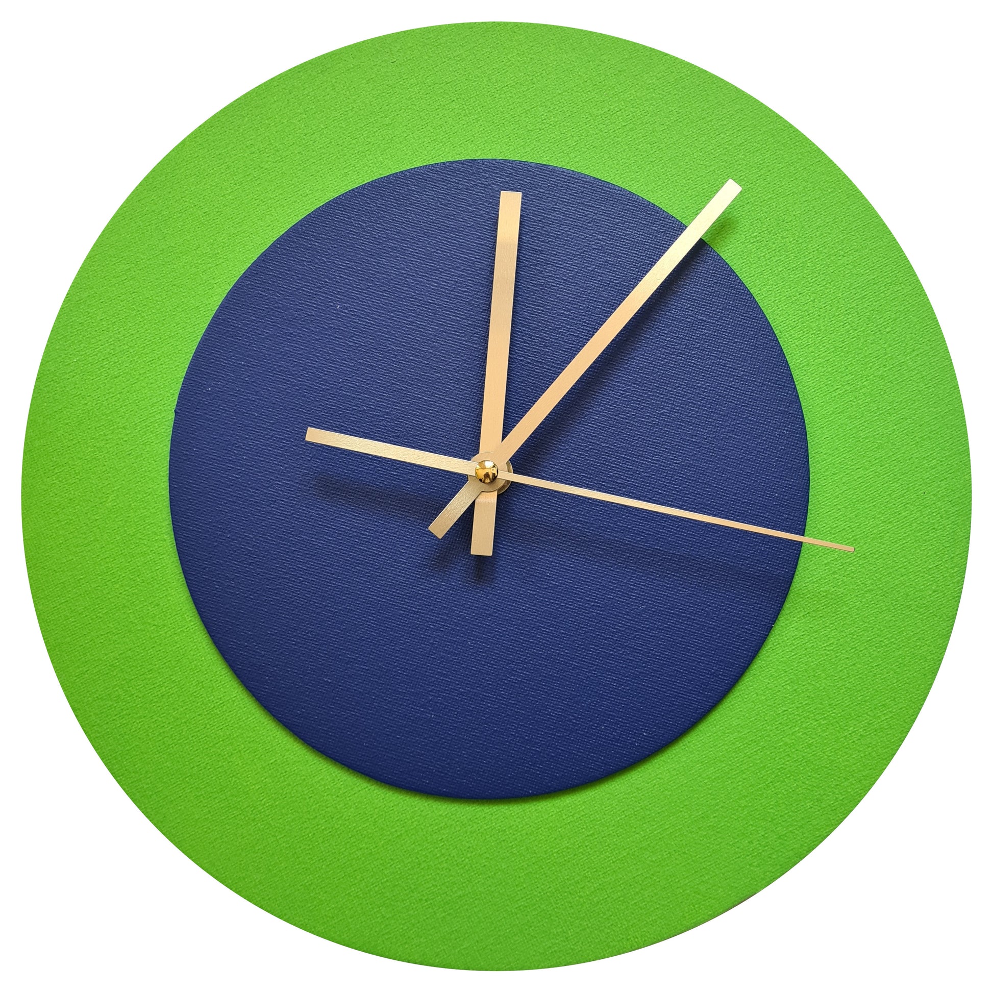 Pop Art Wanduhr Hellgrün  Dunkelblau mit goldenen Zeigern 30 cm rund
