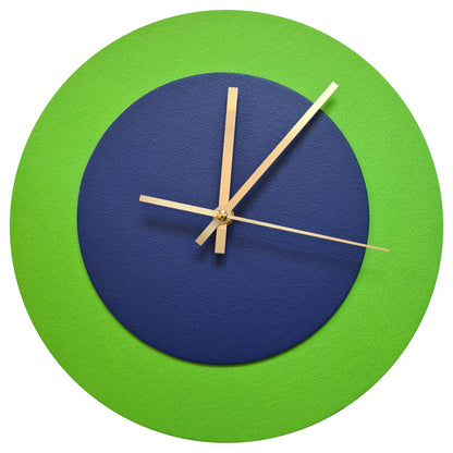 Pop Art Wanduhr Hellgrün  Dunkelblau mit goldenen Zeigern 30 cm rund

