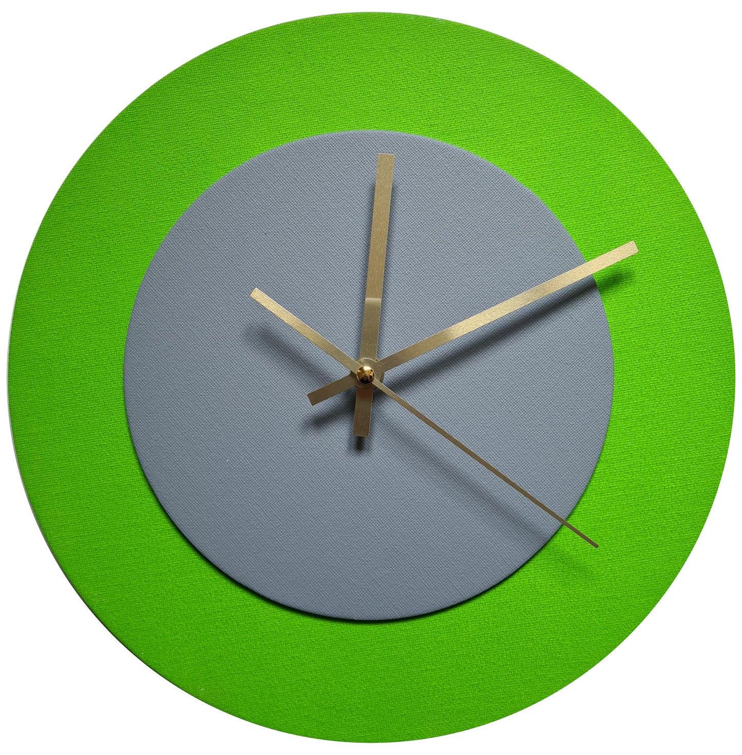 Pop Art Wanduhr Hellgrün  Grau mit goldenen Zeigern 30 cm rund
