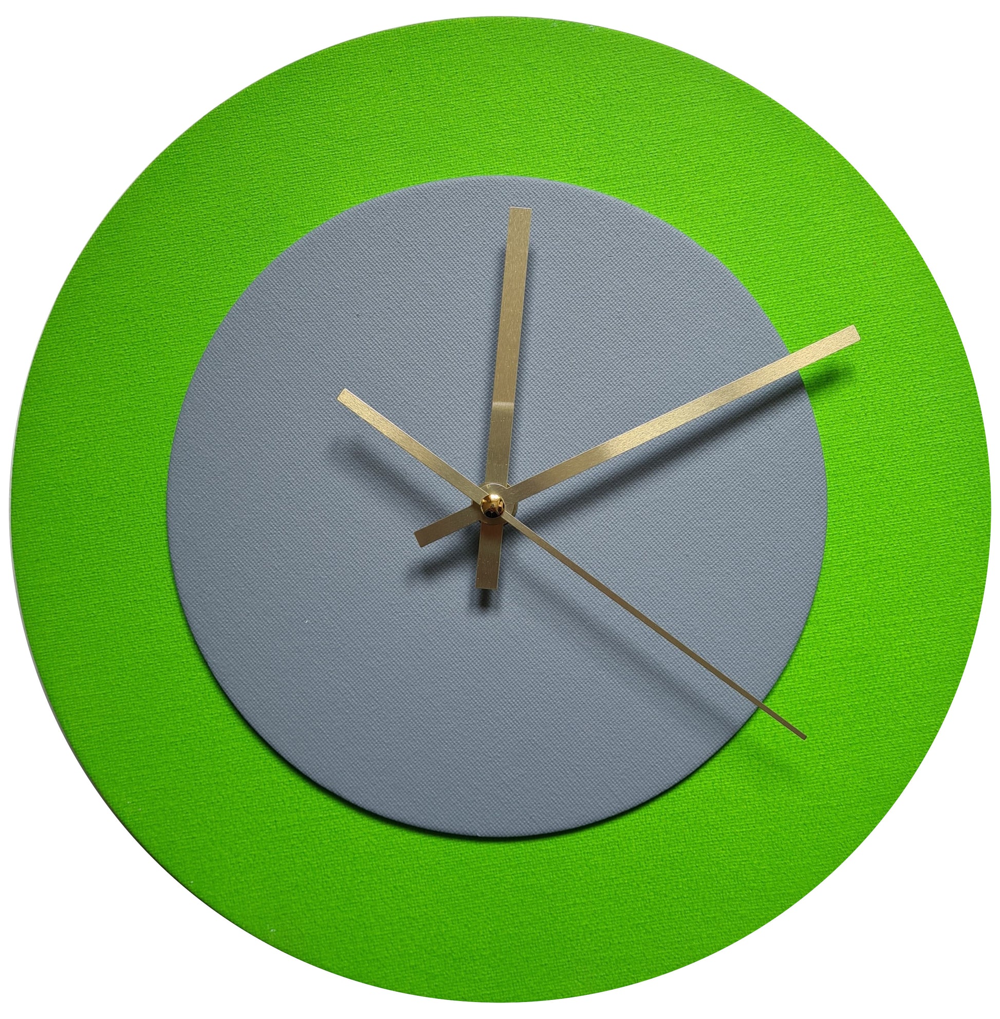Pop Art Wanduhr Hellgrün  Grau mit goldenen Zeigern 30 cm rund
