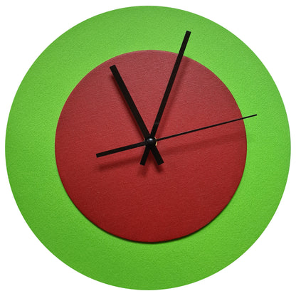 Pop Art Wanduhr Hellgrün  Dunkelrot mit  schwarzen Zeigern 30 cm rund
