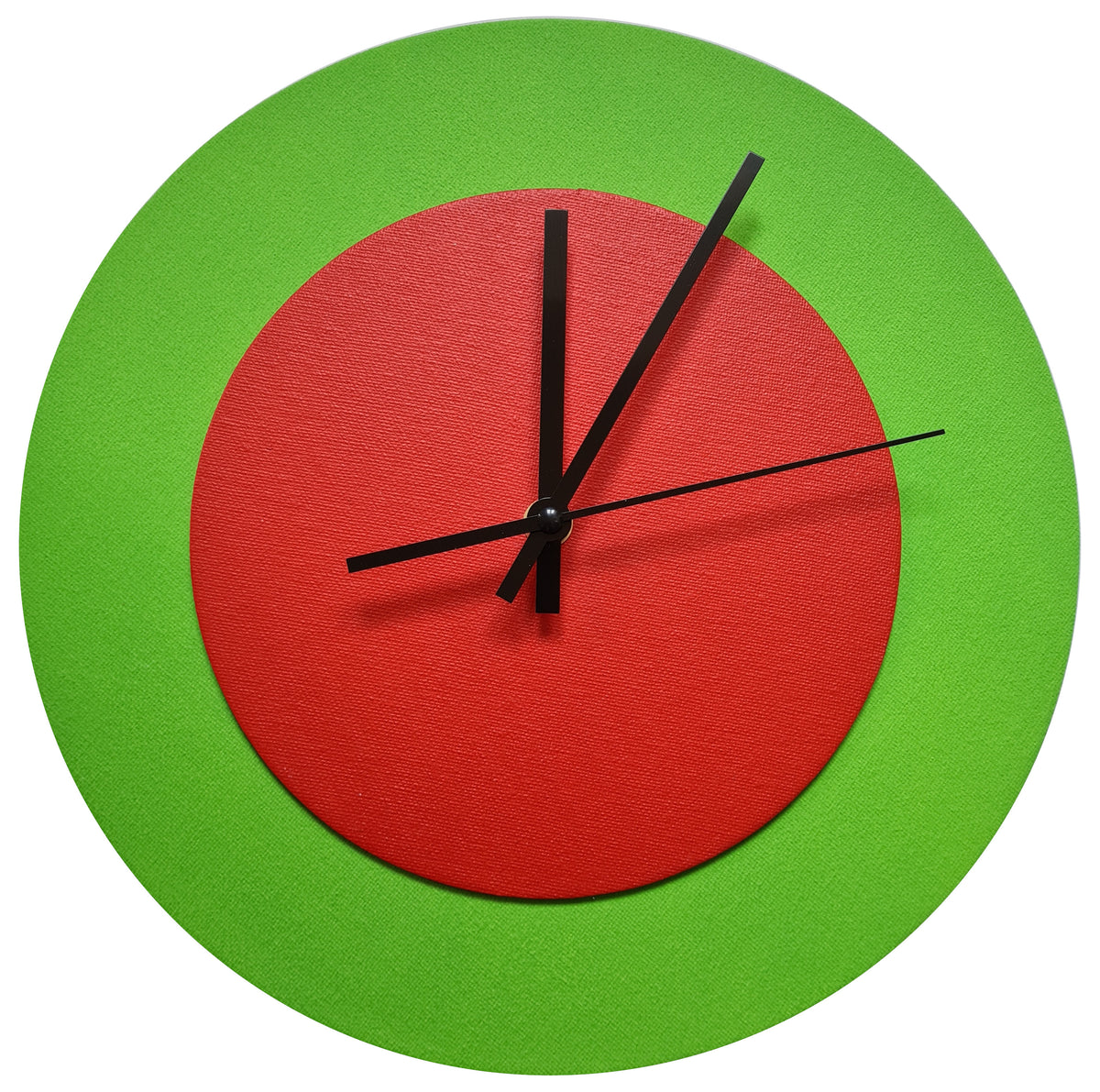Pop Art Wanduhr Hellgrün  Hellrot mit schwarzen Zeigern 30 cm rund
