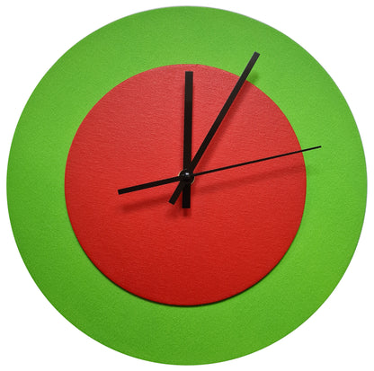 Pop Art Wanduhr Hellgrün  Hellrot mit schwarzen Zeigern 30 cm rund
