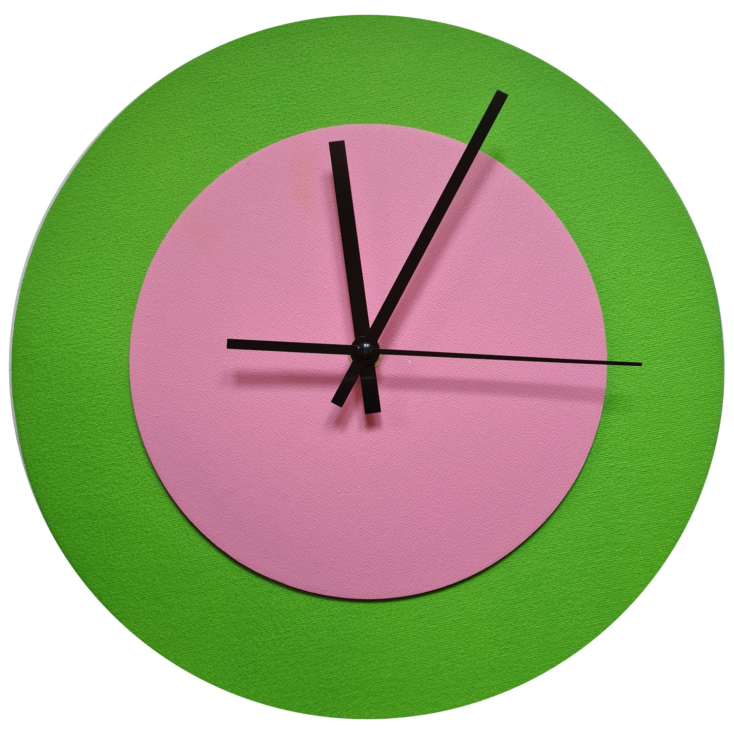 Pop Art Wanduhr Hellgrün  Rosafarben mit schwarzen Zeigern 30 cm rund
