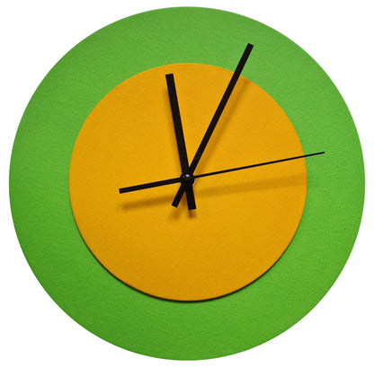Pop Art Wanduhr Hellgrün  Sonnengelb mit schwarzen Zeigern 30 cm rund
