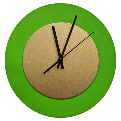 Pop Art Wanduhr Hellgrün Goldfarben  mit schwarzen Zeigern 30 cm rund
