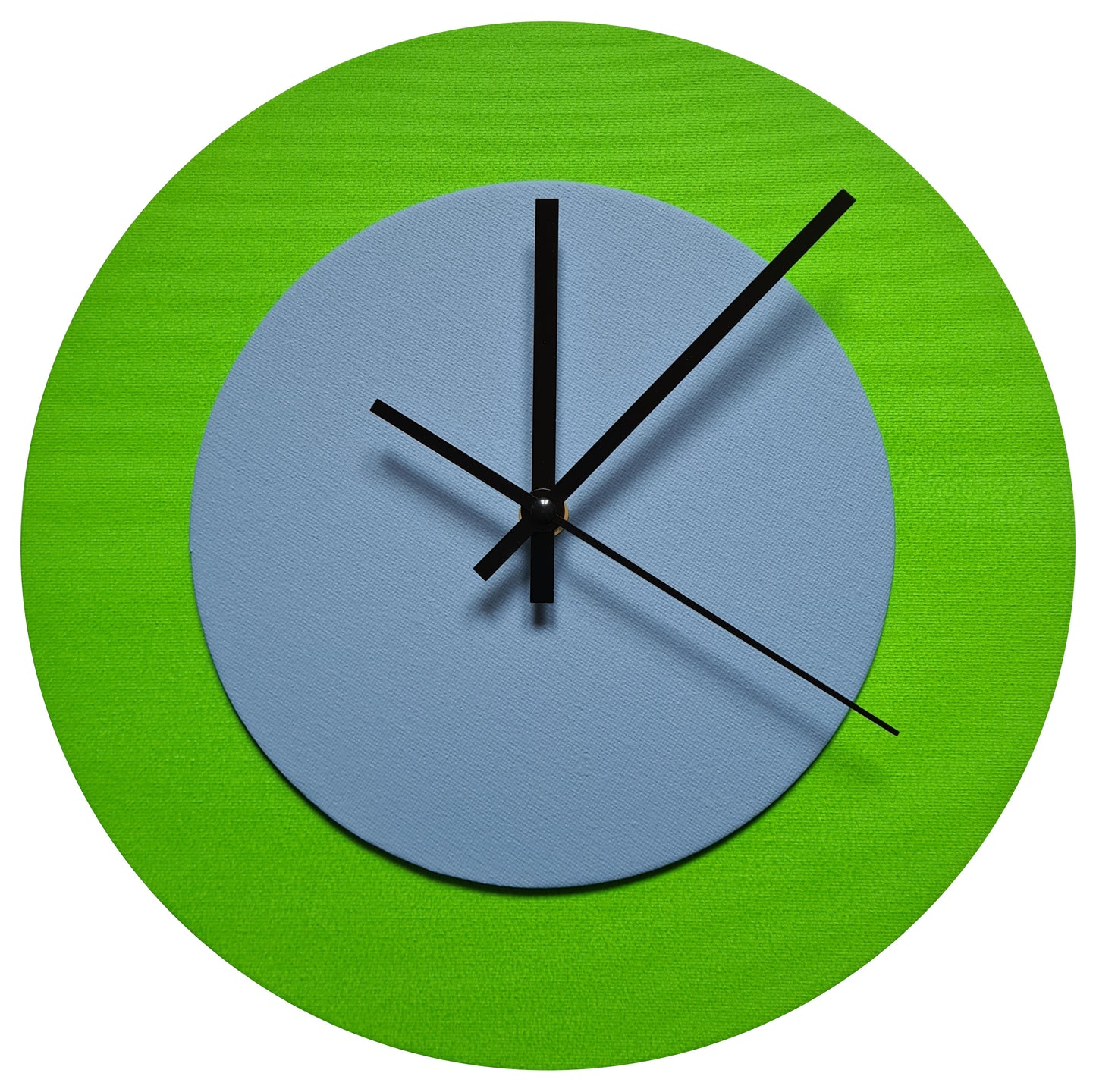 Pop Art Wanduhr Hellgrün Hellblau  mit schwarzen Zeigern 30 cm rund
