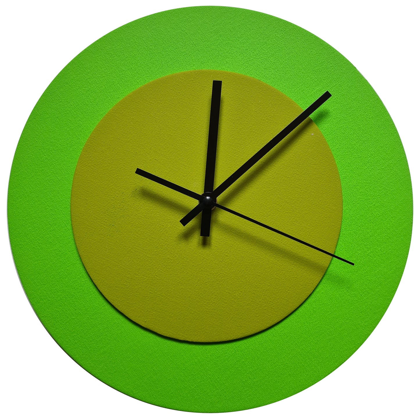 Pop Art Wanduhr Hellgrün  Olivgrün mit schwarzen Zeigern 30 cm rund

